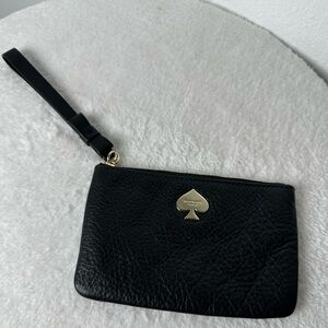 Kate Spade Black Wristlet with Gold Accent and Bow Detail on the Strap